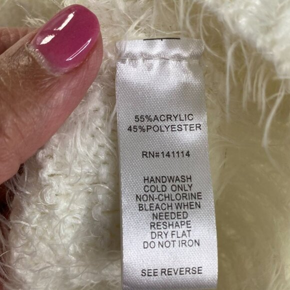 Yaira Womens Cream Fuzzy Sweater with Scoop Neckline Size L Retro Coquette Sexy - Picture 4 of 8